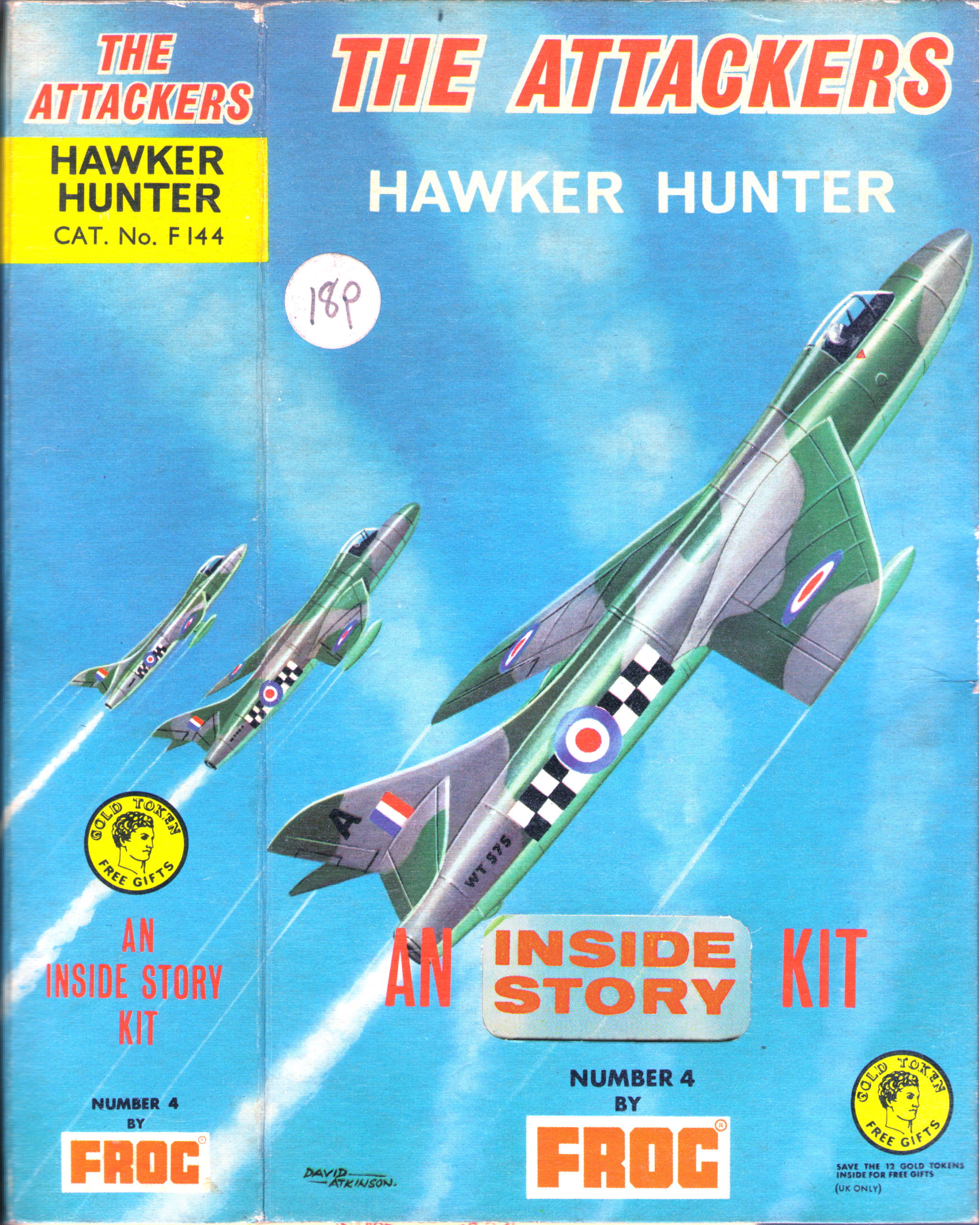 FROG The Attackers Series F144 Hawker Hunter, International Model Aircraft Ltd, 1965, коробка в виде книги с боксартом Дэвида Эткинсона